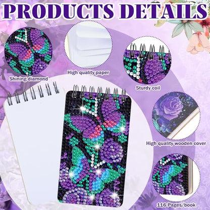 Fuyoooo 12 Pcs Flower Butterfly Diamond Art Notebook Kits for Adults | Butterfly Floral Diamond Art Notebook, DIY Cover Notebook Diamond Painting for Beginners, 5d Journal Notepad Accessories - style: Flower Butterfly