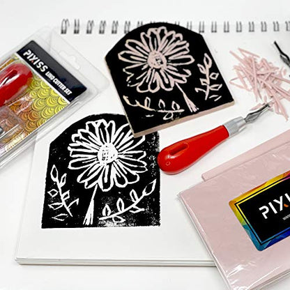Rubber Block Stamp Carving Blocks Stamp Making Kit with Cutter Tools, 25-Pack Carving Rubber Stamps for Printmaking, Printing and More - size: 25 Rubber Blocks + Carving Tool