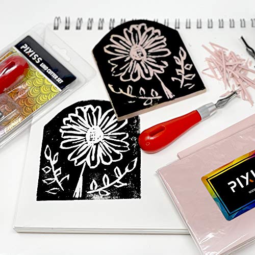 Stamp Pads for Rubber Stamps 5-Pack (6x4) and Rubber Stamp Carving Tools - Block Printing Kit by Pixiss - Rubber Block Stamp Maker Printmaking Supplies - size: 5 Rubber Blocks + Carving Tool