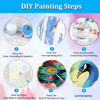 Artunion Framed Paint by Numbers Kit for Adults Beginners & Kids Ages 8-12,Colorful Peacock Paint by Number with Frame,Bird Animals Paint by Numbers Kit on Canvas 10 * 10 Inch Without Easel - color: ZXT-323-F