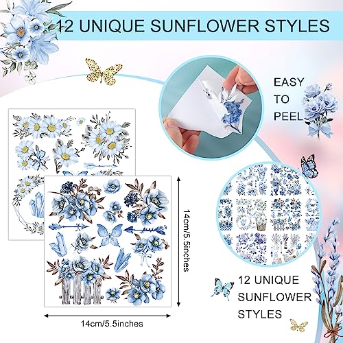 BBTO 12 Sheets Rub on Transfers for Crafts Wood Furniture DIY, 5.5" x 5.7" - style: Vivid Flower