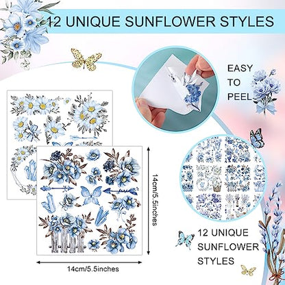 BBTO 12 Sheets Rub on Transfers for Crafts Wood Furniture DIY, 5.5" x 5.7" - style: Vivid Flower