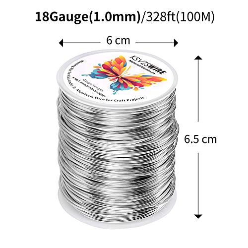 Aluminum Craft Wire 18 Gauge(1.0mm)–328 Feet(100M)+18 Gauge (1.0mm) 32.8Ft (10M) + Pliers – Bendable Metal Wire for Sculpting, Armature, Jewelry Making, DIY Crafts (Silver) - size: 18Gauge, style: Silvery