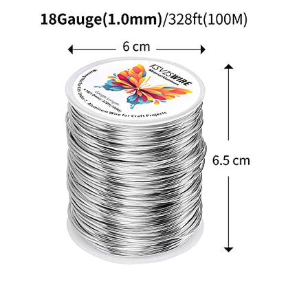 Aluminum Craft Wire 18 Gauge(1.0mm)–328 Feet(100M)+18 Gauge (1.0mm) 32.8Ft (10M) + Pliers – Bendable Metal Wire for Sculpting, Armature, Jewelry Making, DIY Crafts (Silver) - size: 18Gauge, style: Silvery