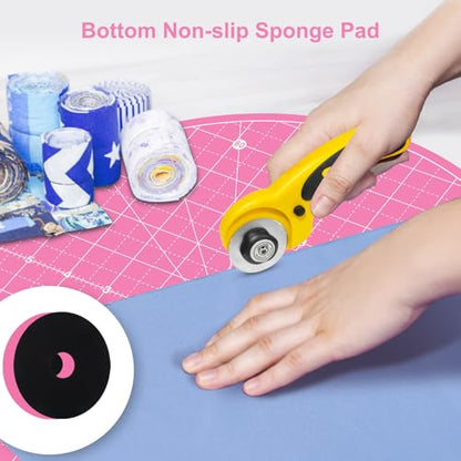 Headley Tools 13"x13" Round Rotating Cutting Mat, Self Healing Mat with 360-Degree Rotation & Anti-Slip Base, Sewing Board Cutting Mat Perfect for Fabric Quilting Leather Hobby Project, Pink - color: Pink, size: 13"L x 13"W