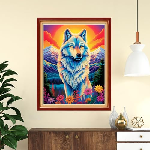 Funchey Stamped Cross Stitch Kits, DIY Cross Stitch Pattern for Adults Beginners Needlepoint Kits Embroidery Kit Arts and Crafts 11CT-Wolf King Flower 16x20 inch - color: Handicraft patterns13