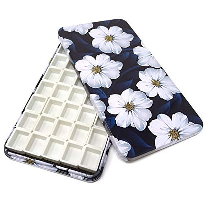 Honbay Watercolor Tins Palette Paint Case with 40pcs Plastic Half Pans (White Flower) - color: White Flower