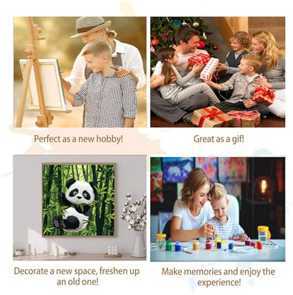 Artunion Framed Paint by Numbers Kit for Adults Beginners & Kids Ages 8-12,Panda Bear Paint by Number with Frame,Cute Animal Paint by Numbers Kit on Canvas 10 * 10 Inch Without Easel - color: ZXT-321-F