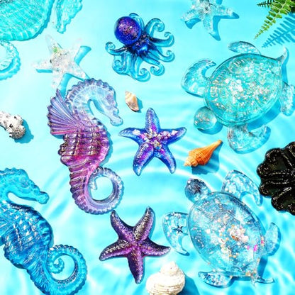 Qinyoung 4 Pcs Ocean Theme Resin Molds 3D Silicone Epoxy Resin
