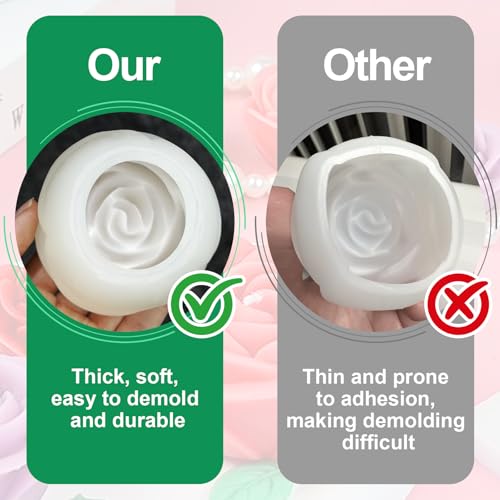 Rose Candle Molds, 3 Sizes Rose Flower Mold with Leaf Mold Set - color: Set of Large + Medium + Small Rose with Leaf Molds