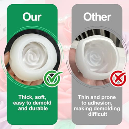 Rose Candle Molds, 3 Sizes Rose Flower Mold with Leaf Mold Set - color: Set of Large + Medium + Small Rose with Leaf Molds