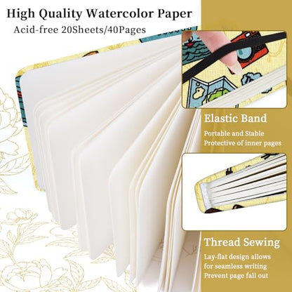 5x5" Watercolor Sketchbook,Mixed Media Pad,Travel Portable Drawing Journal | 140LB/300gsm 20Sheets/40Pages Watercolor Paper,Cold Press,Cloth Fabric Hardcover,Sewing Binding,Lay-Flat.Travel - color: 300gsm-Travel