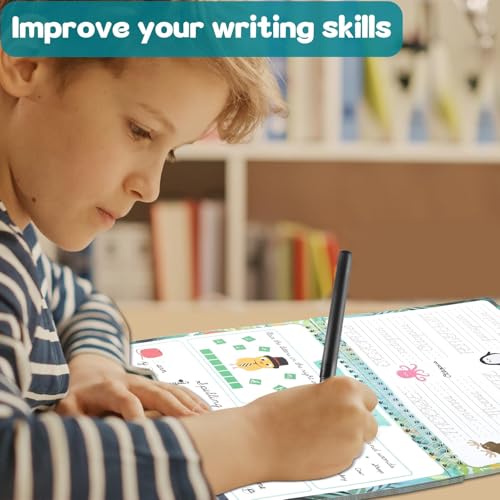 gisgfim Grooved Cursive Handwriting Workbook Magic Reusable Grooved Cursive Handwriting Practice Guided Tracing with Disappearing Ink Pens for Beginners Kids Learning Activities Supplies (Words) - style: Vocabulary