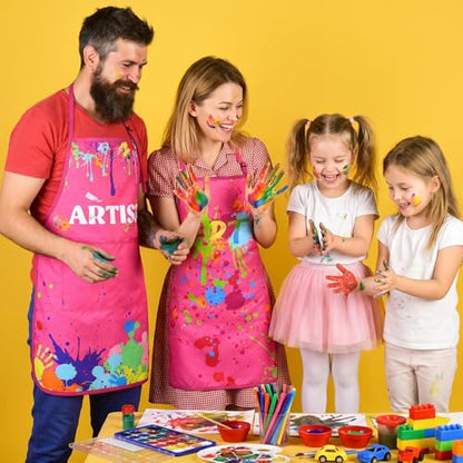 3 Pcs Painting Artist Apron with 2 Pockets, Colorful Artist Smock, Adjustable Painting Aprons for Adults - color: Rose Pink