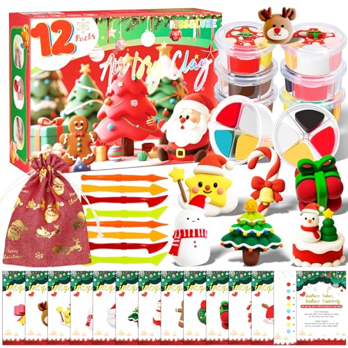 MuseLuxe Air Dry Clay - 12 Boxes Christmas Modeling Clay Kit | 8 Sculpting Tools,Safe & Non-Toxic,DIY Magic Gifts Toys for Boys,Girls,Kids - color: 12 Colors