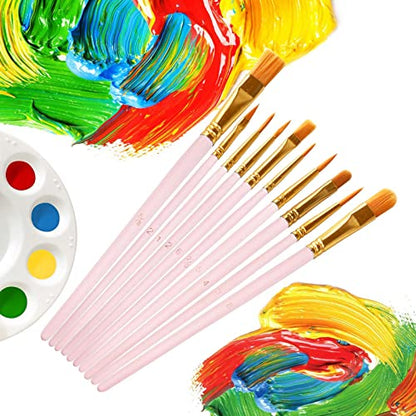1 Pack Paint Brushes Set, 10 Pcs Nylon Hair Painting Brushes for Watercolor, Oil, Acrylic Paint, Pink