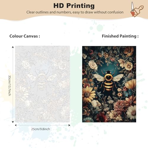 EOBROMD Framed Paint by Numbers Kits for Adults - Wooden Easel, Bee Flowers DIY Kits Crafts for Beginner, Painting on Stretched Canvas, Oil Paint by Numbers for Home Decor Gift 10x14 Inch - color: LG017