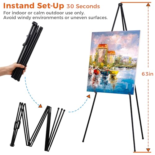 ARTASY 63" Easel Stand for Wedding Signs, Black, 2 Packs with Carry Bags - color: Black