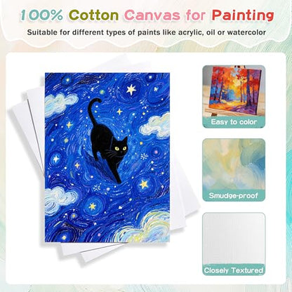 5 Pack 8x10 Canvas Boards with Easels for Painting, Sip and Paint Party Kit | Includes 10 primed canvas panels & 10 pine easels. Acrylic, oil & watercolor kit for adults,ideal for party & group painting