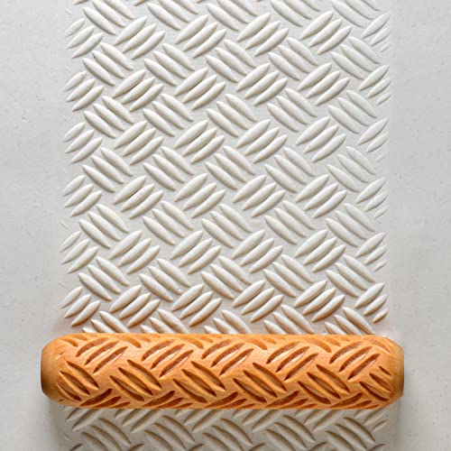 MKM Pottery Tools Wood Big Hand Rollers for Clay (BHR-01 Diagonal Basketweave) - color: BHR-01 Diagonal Basketweave