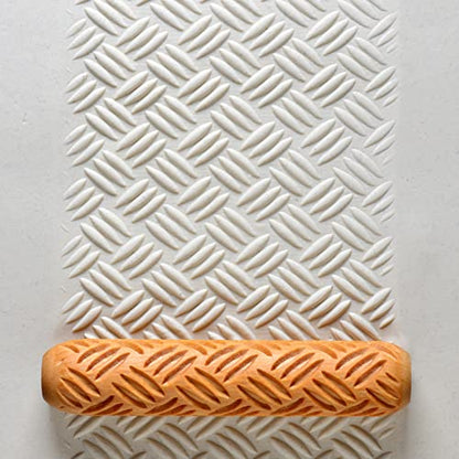 MKM Pottery Tools Wood Big Hand Rollers for Clay (BHR-01 Diagonal Basketweave) - color: BHR-01 Diagonal Basketweave