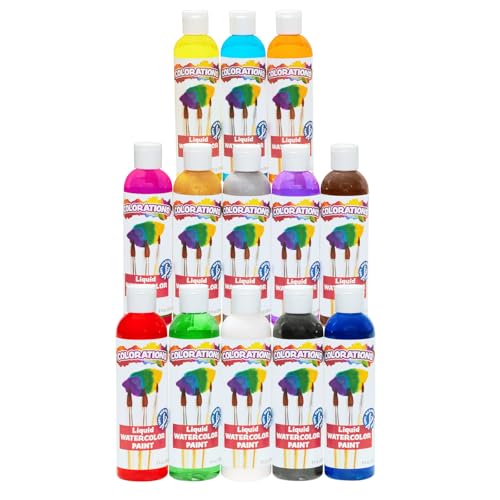 Colorations Classic Colors Liquid Watercolor Paint, Art Supplies, Set of 13 - 8oz Bottles in Vibrant Colors, Classroom Projects, Non-Toxic, Easy Wash, School, Craft Supply, - Made in the USA - color: Assorted, Set of 13, style: Standard Watercolor