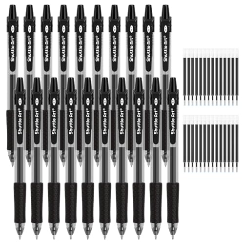 Shuttle Art Black Gel Pens, 48 Pack(20 Pens with 28 Refills) Retractable Medium Point Rollerball Gel Ink Pens Smooth Writing with Comfortable Grip for Office School Home Work
