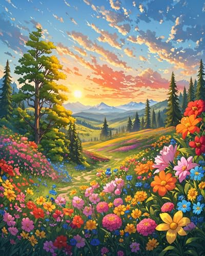 ldazao Landscape Adult Paint By Number Kits, Paint By Numbers Flowers,Flower Paint By Numbers Kit for Adults, DIY Canvas Oil Painting Paint By Number for Gift Home Wall Decor 16x20 Inch - color: SZ0021