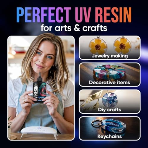 CRAFT RESIN UV Resin Kit with Light - 36W 22 LED Big Lamp and 200g Hard Type Low Viscosity UV Epoxy Resin, Crystal Clear & Non-Yellowing - Starter Kit for Jewelry Making, DIY Crafts - size: 200g kit with Light