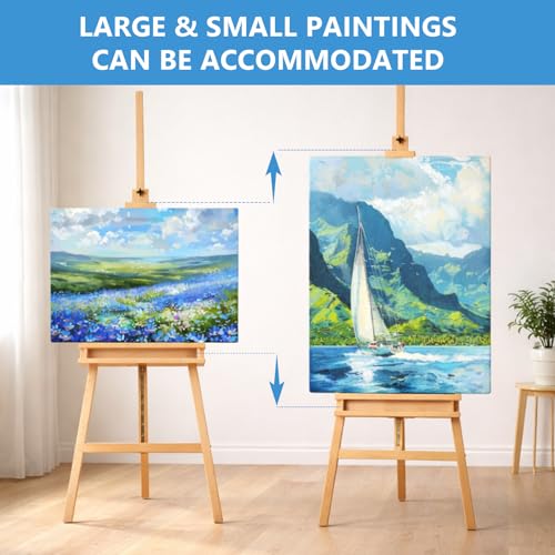 Large A-Frame Solid Beechwood Studio Easel for Painting | Adjustable Artist Easel with Storage Drawer, Display Easel Stand Holds Canvas Up to 48 Inches, Natural - style: Natural