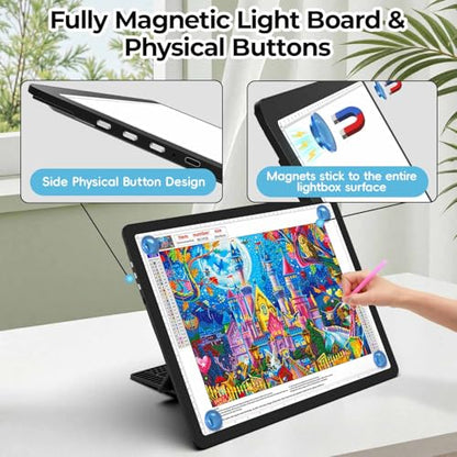 Heanolier Rechargeable A3 Light Board with Stand & Bag for Diamond Painting,5100 Lux Magnetic Light Pad with Side Buttons,Wireless Light Box for Tracing,LED Light Table for Sketching,Drawing,Artcraft - size: A3 with Stand & Padded Case