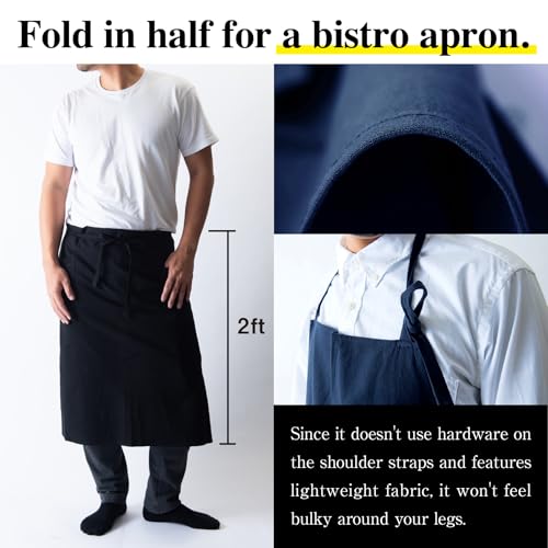 Chef/Bistro Cooking Apron with 2 Large Pockets for Men & Women Lightweight Adjustable Neck Strap Water-repellent - color: Black