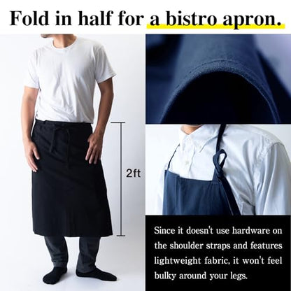 Chef/Bistro Cooking Apron with 2 Large Pockets for Men & Women Lightweight Adjustable Neck Strap Water-repellent - color: Black