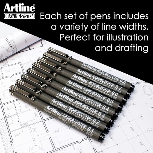 Artline 230 Drawing System Pens, Technical Drawing Pens For Drafting, Illustrating, and More, 0.2mm, 0.4mm, 0.6mm, and 0.8mm Fine Tips - Black, 4-Pack - style: 0.2, 0.4, 0.6, 0.8mm Nib Sizes | 4-Pack