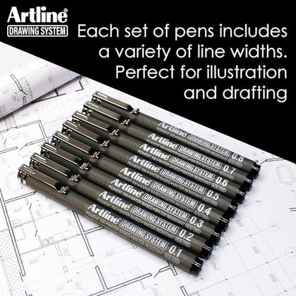 Artline 230 Drawing System Pens, Technical Drawing Pens For Drafting, Illustrating, and More, 0.1mm, 0.2mm, 0.3mm, 0.4mm, 0.5mm, and 0.8mm Fine Tips - Black, 6-Pack - style: 0.1, 0.2, 0.3, 0.4, 0.5, 0.8mm Nib Sizes | 6-Pack