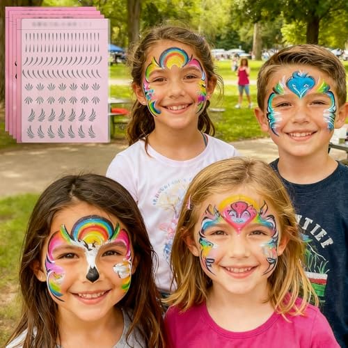 6 Pack Reusable Face Painting Practice Boards | A4 Size Stencil Sheets with 50+ Designs for Kids, Beginners | Party Artist Training Kit & Skill Guide