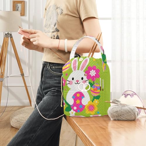 Yarn Bag Small Crochet Bag Drawstring Yarn Storage Organizer Knitting Project Bags Potable Yarn Holder with Holes Handle Crocheting Needles Knitting Accessories Cute Bunny Eggs Easter - color: Cute Bunny Eggs Easter