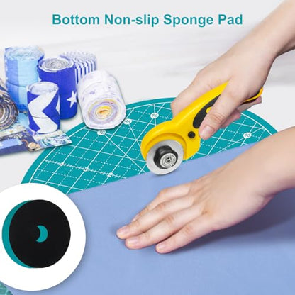 10"x10" Round Rotating Cutting Mat, Self Healing Mat with 360-Degree Rotation & Anti-Slip Base, Sewing Board Cutting Mat Perfect for Fabric Quilting Leather Hobby Project, Turquoise - color: Turquoise, size: 10"L x 10"W