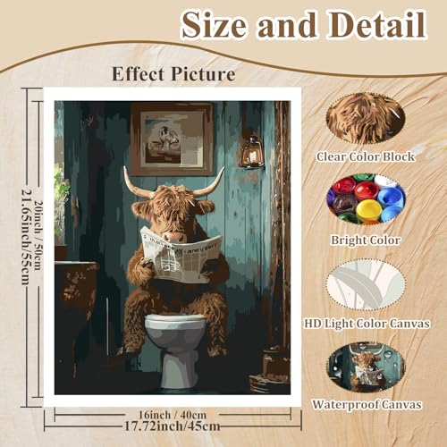 Funny Paint by Numbers Kit for Adults, Paint by Number for Adults 16x20 in - color: Highland Cow (16x20inch)