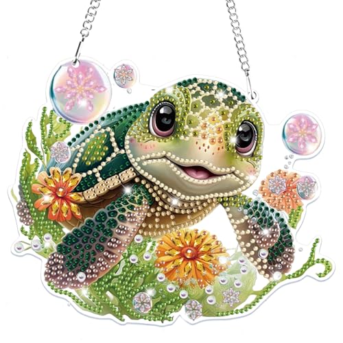 Bowetile Hanging Diamond Art Sea Turtle Kits for Adults, 5D Special Shape Diamond Painting Sea Turtle Kits, Diamond Gem Art Suncatchers Painting Pendant Ornament for Home Garden Wall Decor - color: Sea Turtle