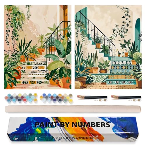 Possoco 2 Pack Paint by Numbers Kit for Adults Beginner, Boho Green Plant Adult Paint by Number Kits on Canvas, DIY Acrylic Number Painting for Adults for Home Wall Decor Gift 16x20 Inch - color: DG-OP-2P-Bomi-4050