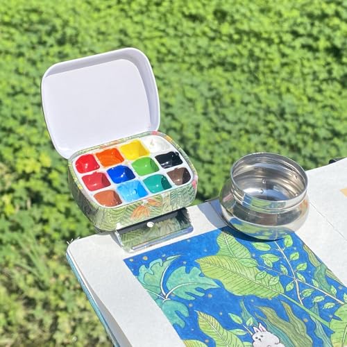 Portable Travel Watercolor Palette, Mini Metal Tin Box,12-Well Empty Tins - color: Outdoor Painting Set-selva
