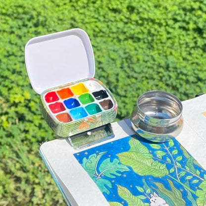 Portable Travel Watercolor Palette, Mini Metal Tin Box,12-Well Empty Tins - color: Outdoor Painting Set-selva