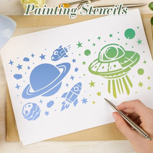 Space Astronaut Stencils for Crafts Reusable 20Pcs Stencils(5.9X5.9 Inch) | DIY Art Painting Stencil Furniture Decor Kit for Wood Embroidery Wall Silk Screen Journaling - color: Astronauts