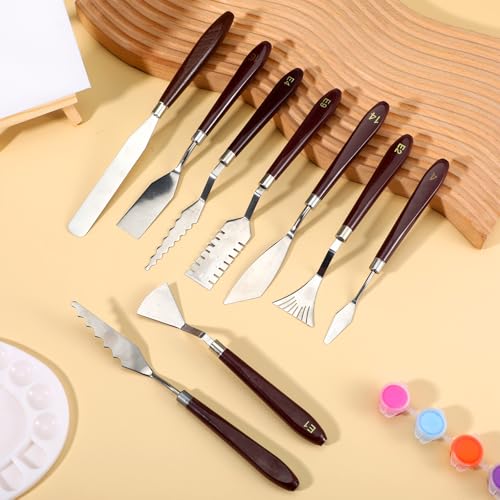 27 Pcs Palette Knife Set, Stainless Steel Painting Knife Set Wood Handle Palette Knives Paint Spatula Pallet Knives for Acrylic Paint Tools for Canvas Oil Painting Mixing and Texturing
