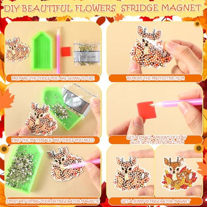 Xuhal 30 Pcs Fall Animal Diamond Painting Magnet Diamond Art Kits for Adult | Autumn Animal Refrigerator Magnet, Thanksgiving 5D Rhinestone Fridge Magnetic Sticker, Diamond Club Gifts, Small DIY Crafts - color: Fall