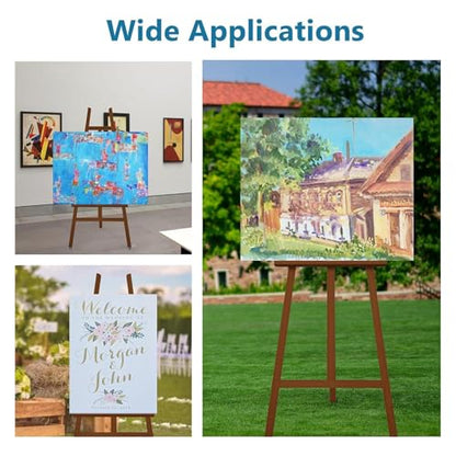 A-Frame Wooden Display Easel, Lyre Beechwood Studio Easel Stand, Brown | Adjustable Holding Canvas Up to 90", Inclinable Artist Floor Painting Easel for Artwork Painting - color: Brown