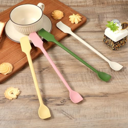4 Pcs Long Dual-End Silicone Spatula, Small Spatula & Stirring Spoons for Jam Jars & Makeup, Thin Curved End for Scraping, Slim Spoon End for Scooping and Mixing (10.43 Inch)