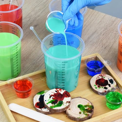 Artcome Mixing Cup Kit - 50 PC 20oz (600ml) Plastic Measuring Cups, 50 PC Wooden Mixing Sticks, 100 PC 40ml Disposable Small Cups, 10 PC Stirring Rods - Ideal for Epoxy Resin, Paint & Liquid Mixing | 50 PC Wooden Mixing Sticks, 100 PC 40ml Disposable Smal