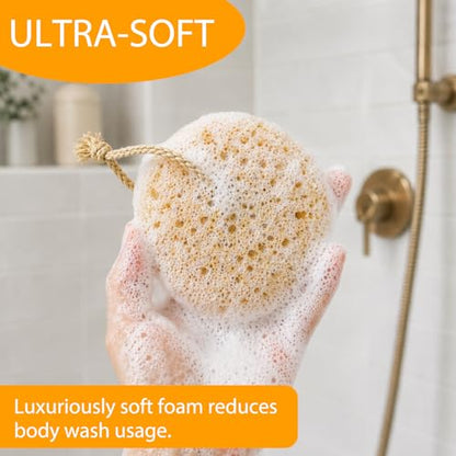 Sea Sponge, Natural Sea Sponges for Shower, 4-Piece Set with 2 Soft and Absorbent Bath Sponges for Gentle Skin Care and Daily Cleansing, Long-Lasting and Reusable Natural Sponges